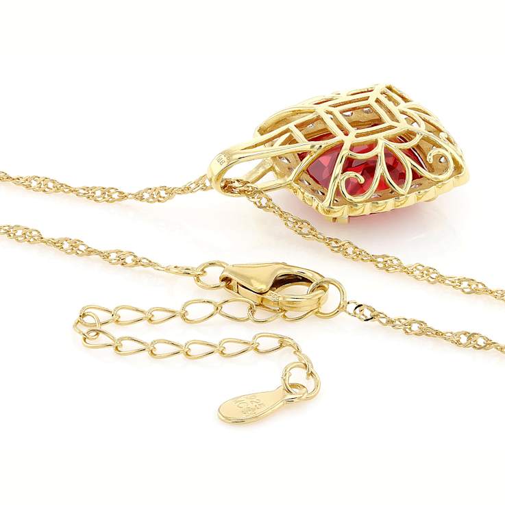 Lab-Created Padparadscha Sapphire And White Zircon Pendant Necklace In
18K Gold Over Sterling Silver 9.26ctw