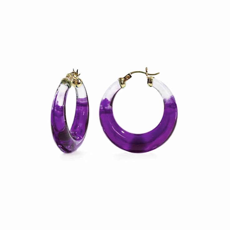 14K Yellow Gold Over Sterling Silver Painted Graduated Hoops in Purple