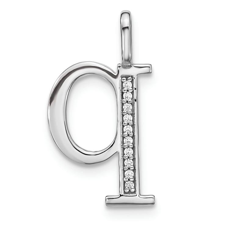 14K White Gold Diamond Lower Case Letter Q Initial Pendant