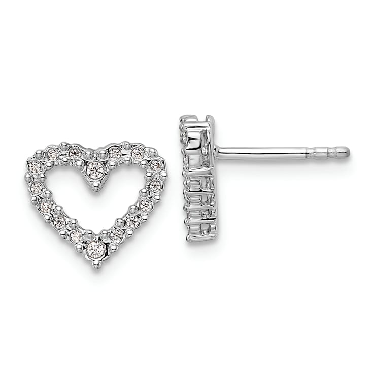 Rhodium Over 14k White Gold Diamond Heart Stud Earrings