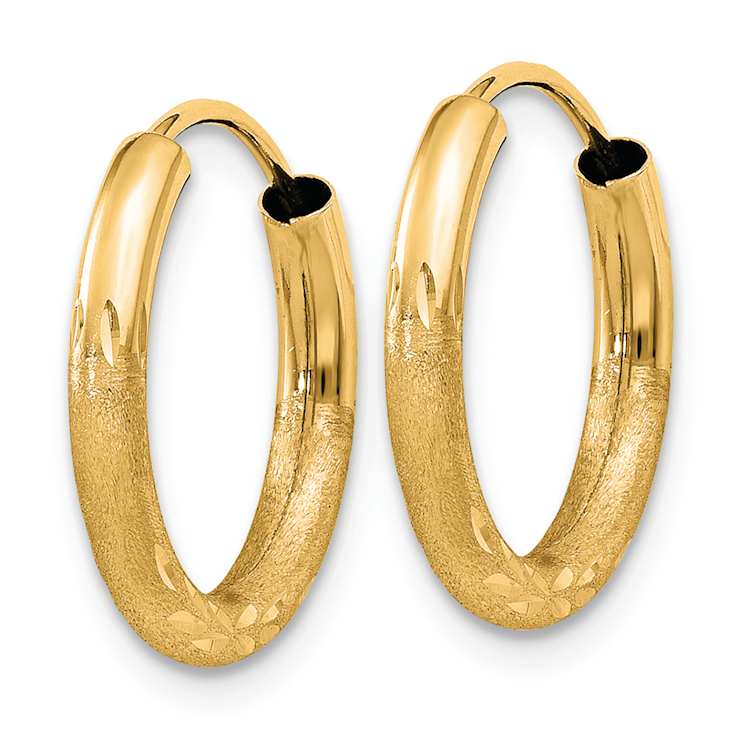 14k Yellow Gold 9/16" Satin Diamond-Cut Endless Hoop Earrings