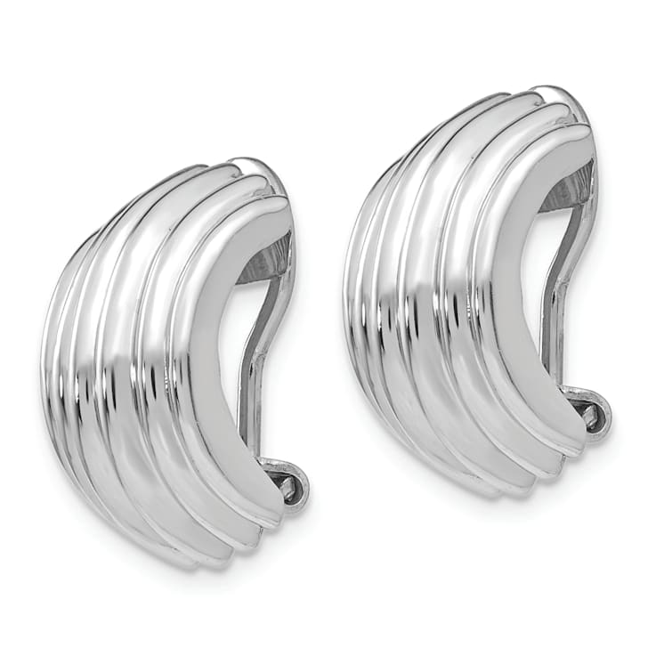 Rhodium Over 14k White Gold 5/8" Non-Pierced J-Hoop Earrings