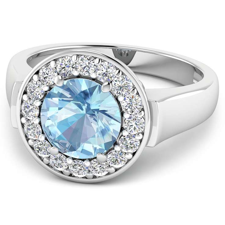 2.38ctw Blue Aquamarine and Diamond 14K White Gold Halo Ring