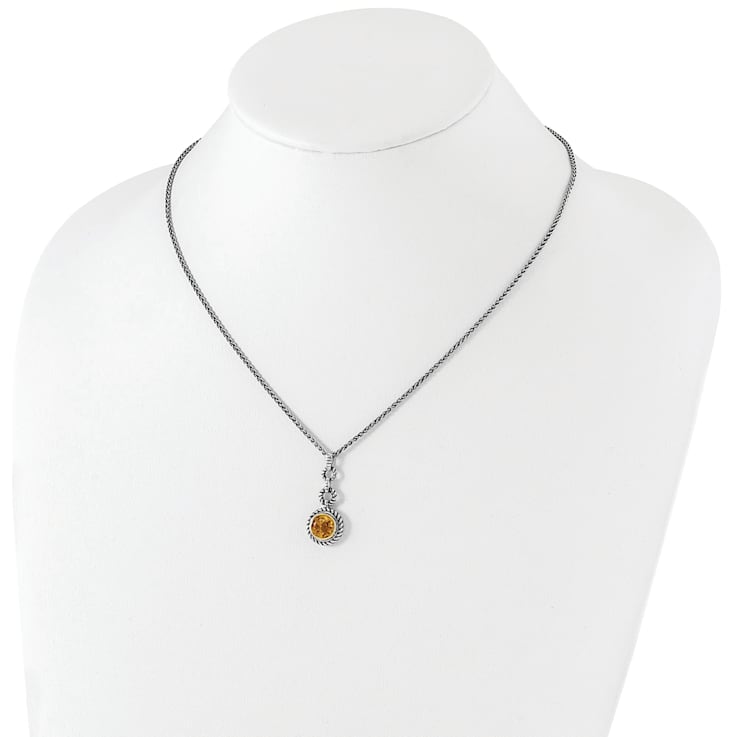 Sterling Silver with Gold-tone Flash Gold-plated Citrine Necklace