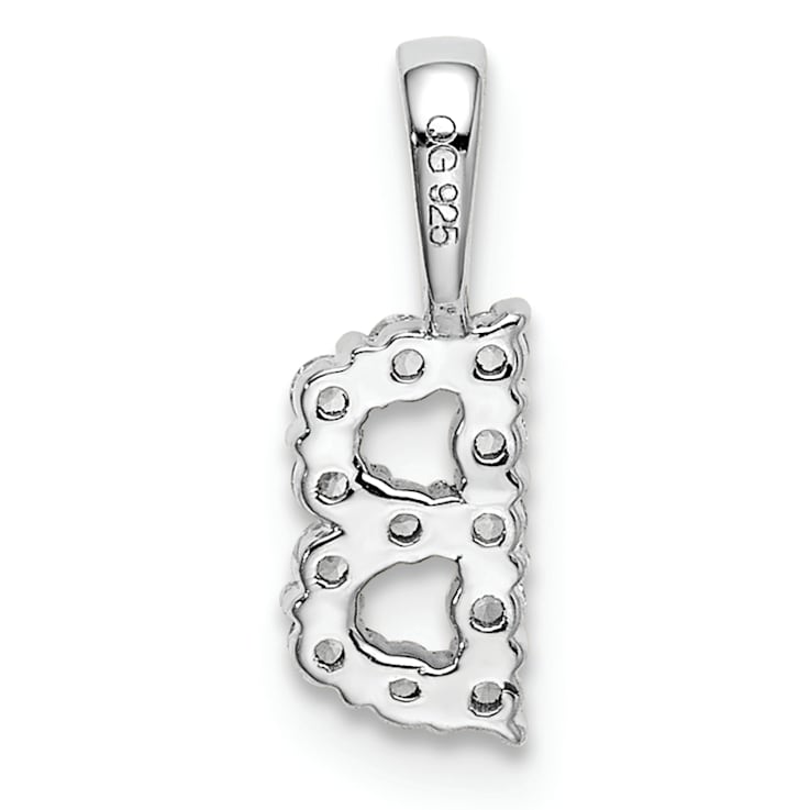 Rhodium Over 14K White Gold Lab Grown Diamond Letter B Initial Pendant