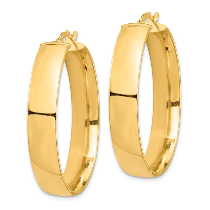 14k Yellow Gold High Polished 1 1/2" Hoop Earrings