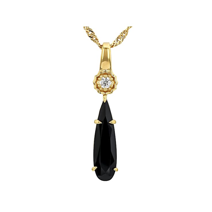Black Spinel Pear And Lab-Created Moissanite Pendant Necklace In 18K
Gold Over Sterling Silver 2.62ctw