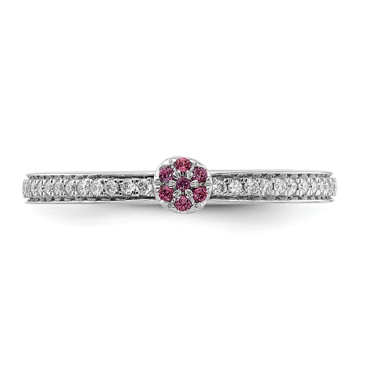 14K White Gold Stackable Expressions Rhodolite and Diamond Ring 0.075ctw