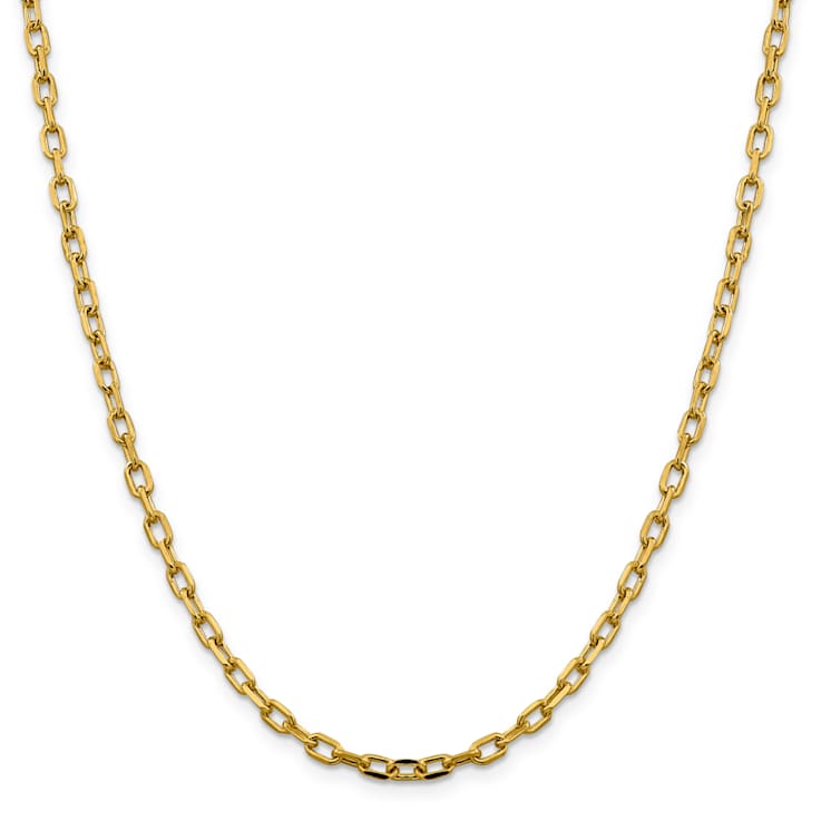 14K Yellow Gold 3.7mm Semi-solid Diamond-cut Open Link Cable Chain Necklace