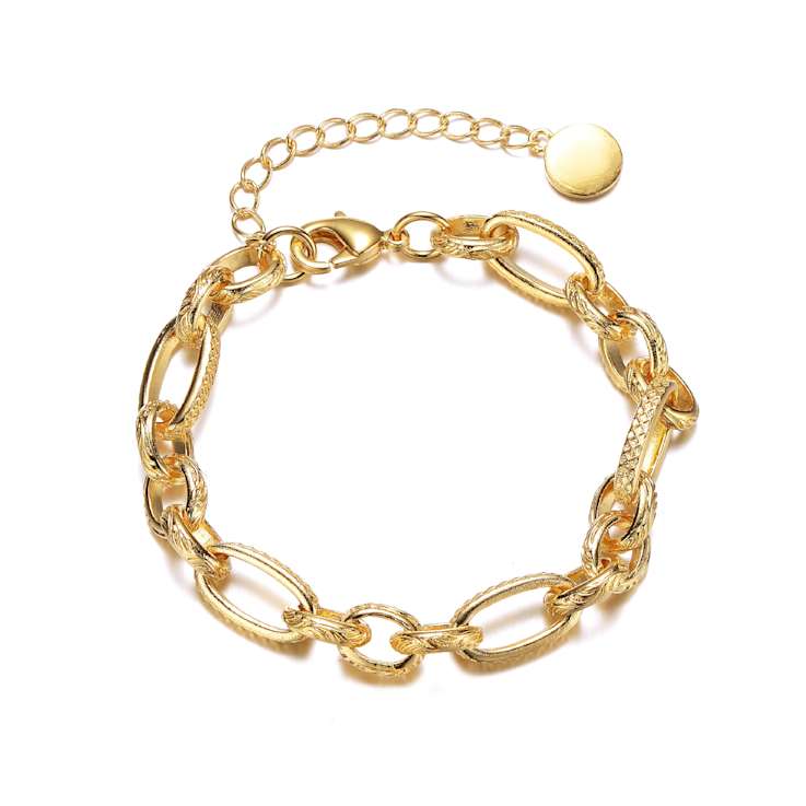 Pave CZ Link Chain Bracelet In 14K Gold Over Brass