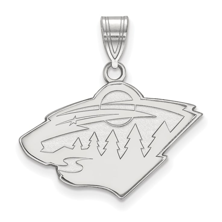 Rhodium Over Sterling Silver NHL LogoArt Minnesota Wild Medium Pendant