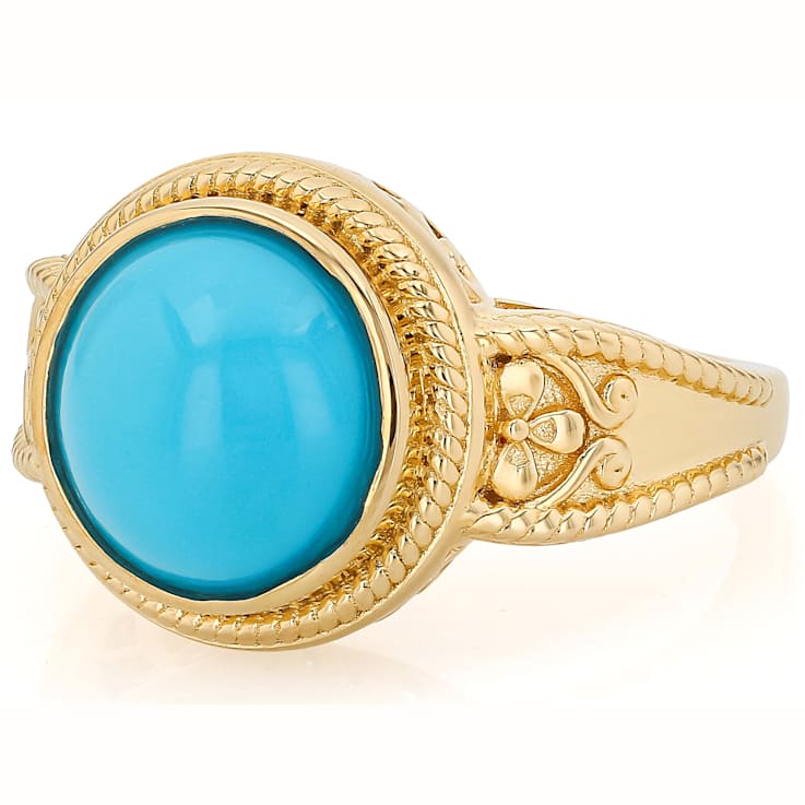 Turquoise Round Solitaire Ring In 18K Gold Over Sterling Silver 11mm