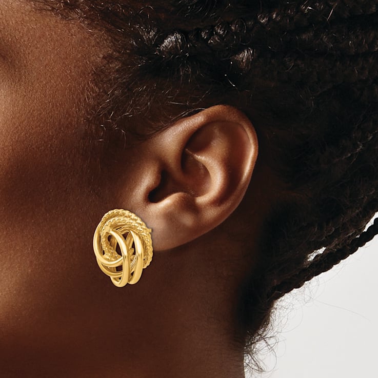 14k Yellow Gold 13mm Textured Love Knot Stud Earrings