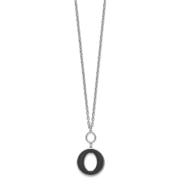 Sterling Silver Rhodium-plated 18-inch with 2-inch Extension Black
Enamel Circle Necklace