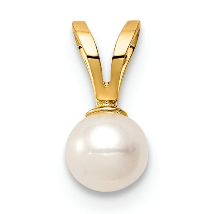 14k Yellow Gold 4-5mm White Near Round Freshwater Cultured Pearl Pendant