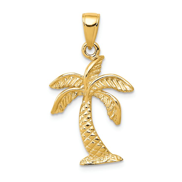 14k Yellow Gold Textured Palm Tree Pendant