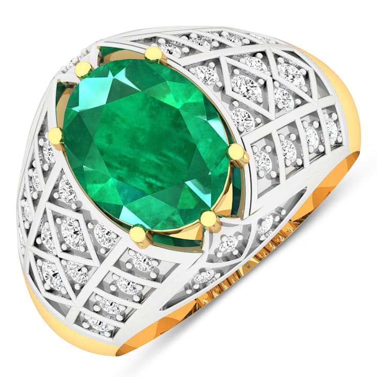 2.45ctw Green Emerald and Diamond 14K Yellow Gold Halo Ring