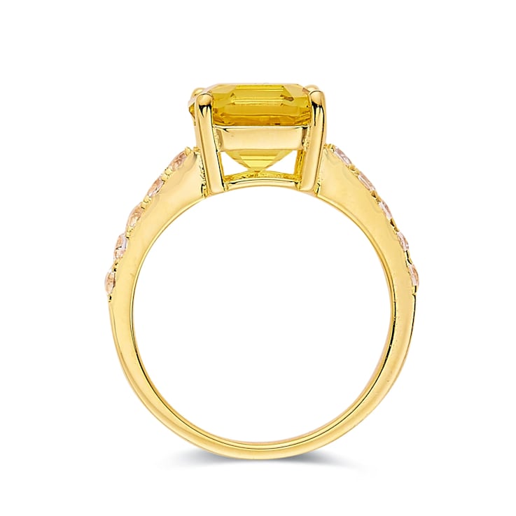 Asscher Cut Lab Created Yellow Sapphire, Round White Topaz 18K Yellow
Gold Over Sterling Silver Ring