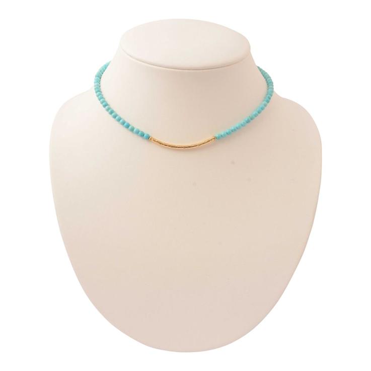 Barse Turquoise Beaded Necklace With Metal Bar In 18K Gold Over Brass