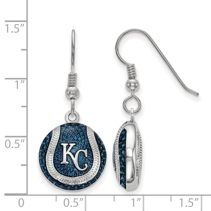 Rhodium Over Sterling Silver MLB LogoArt Kansas City Royals Enamel Earrings