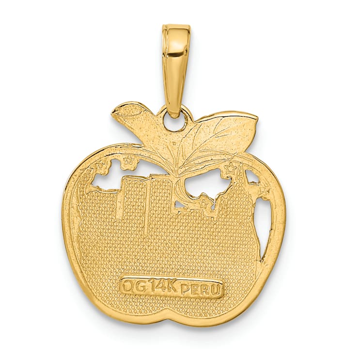 14k Yellow Gold Textured New York City Skyline in Apple Pendant