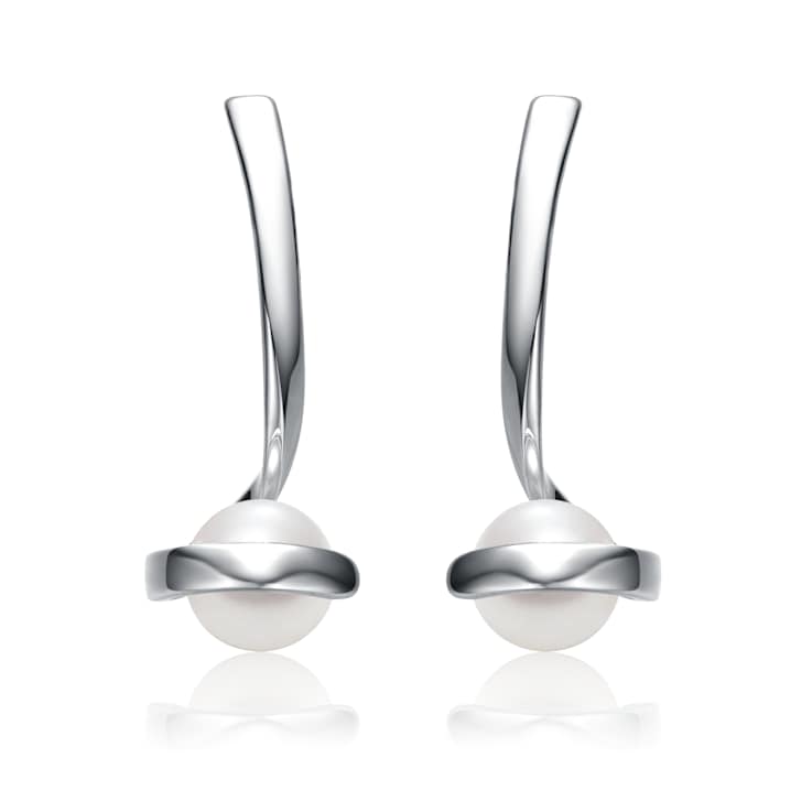 Pear Shape Freshwater Pearl Ribbon Swirl Drop Earrings In Sterling Silver
