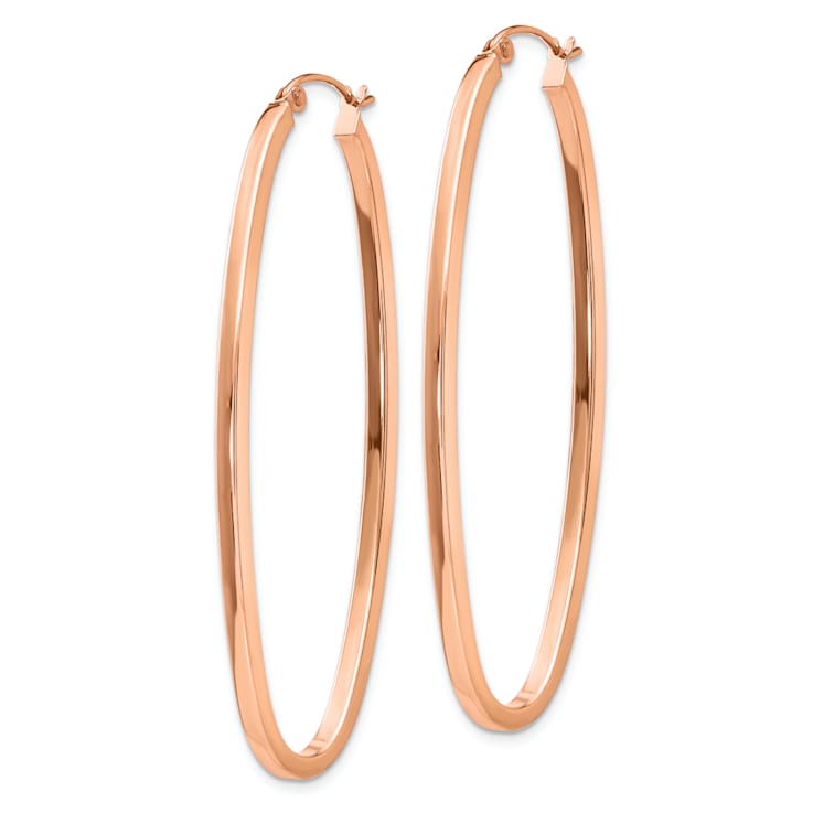 14k Rose Gold 7/8" Square Tube Oval Hoop Earrings