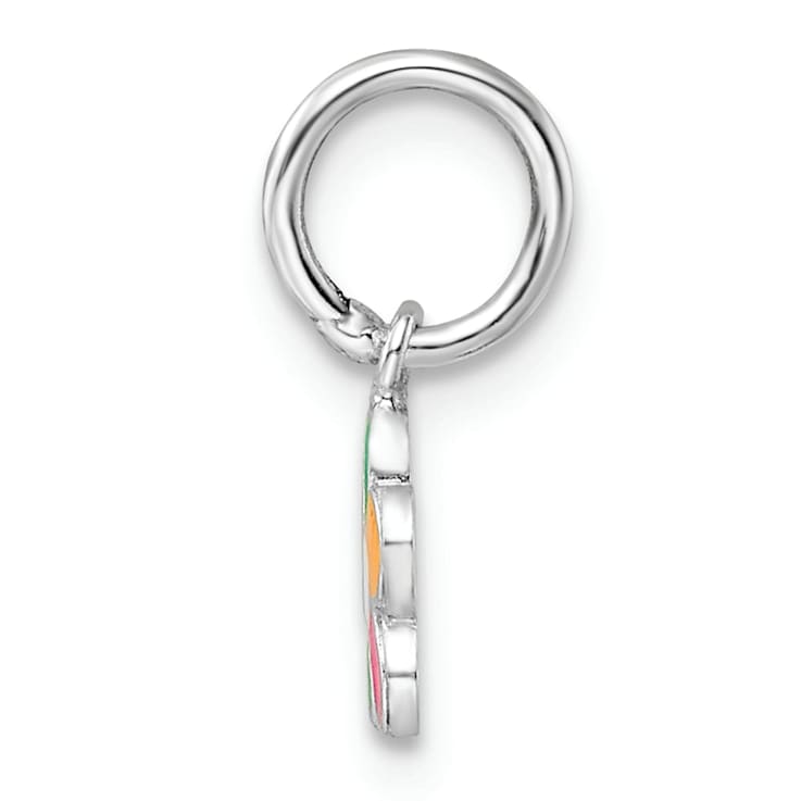 Rhodium Over Sterling Silver Multi-color Enameled Flower Children's Pendant