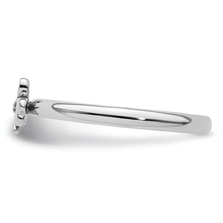 Rhodium Over Sterling Silver Stackable Expressions Diamond Clover Ring 0.005ctw