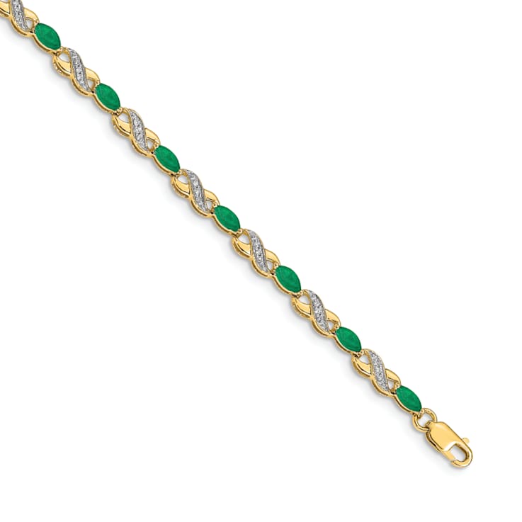 14k Yellow Gold and Rhodium Over 14k Yellow Gold Diamond and Emerald
Infinity Bracelet