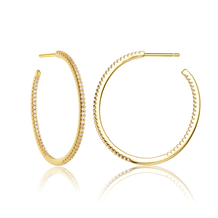 CZ Open Hoop Earrings In 14K Gold Over Sterling Silver