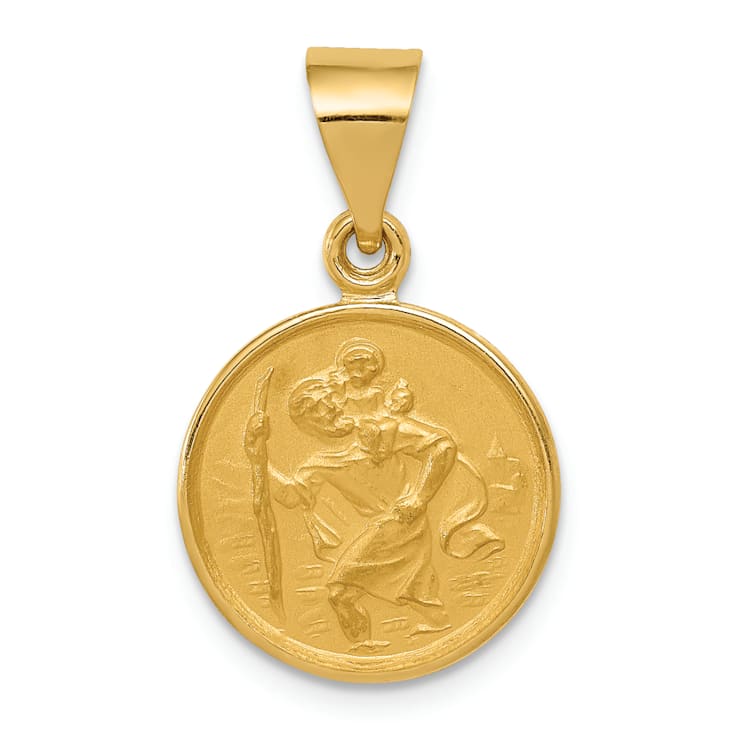 18k Yellow Gold Satin Saint Christopher Medal Pendant