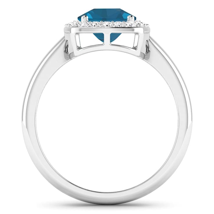 2.17ctw London Blue Topaz and Diamond 14K White Gold Halo Ring