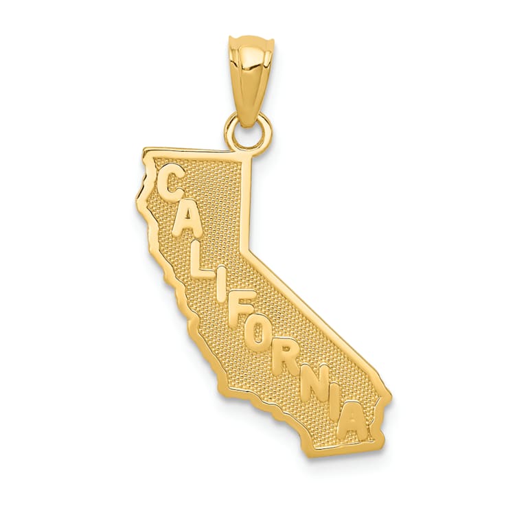 14k Yellow Gold Polished and Textured California State Map Pendant