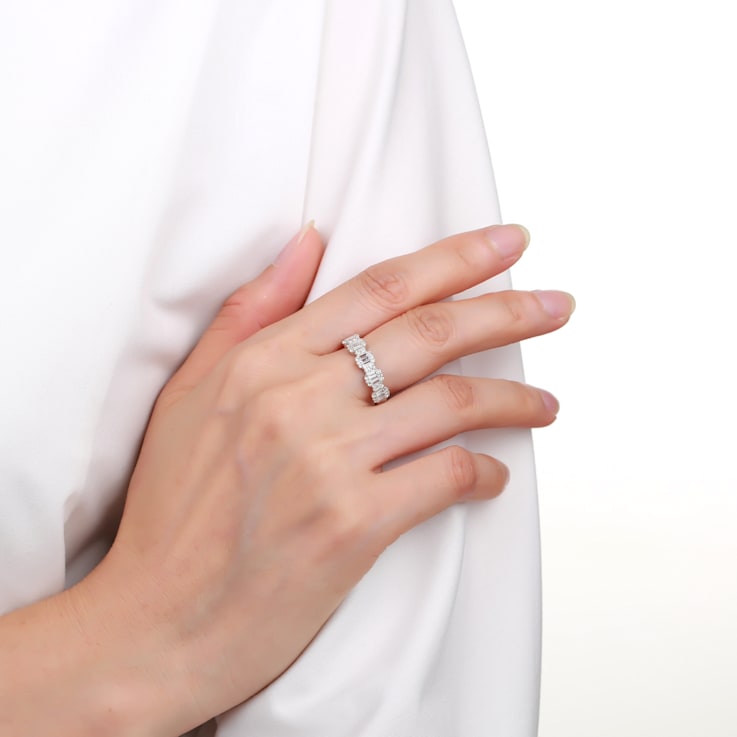 Baguette and Round White Topaz Sterling Silver Band Ring, 2.10ctw