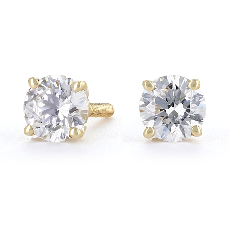 Certified White Lab-Grown Diamond E-F SI 18K Yellow Gold Solitaire Stud
Earrings 0.75ctw