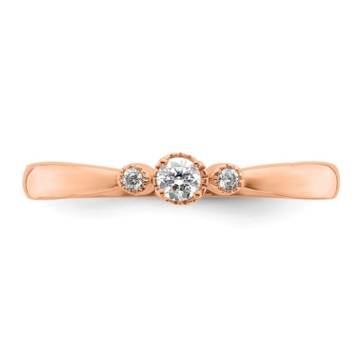 14K Rose Gold Petite Beaded Edge Round Diamond Ring 0.1ctw