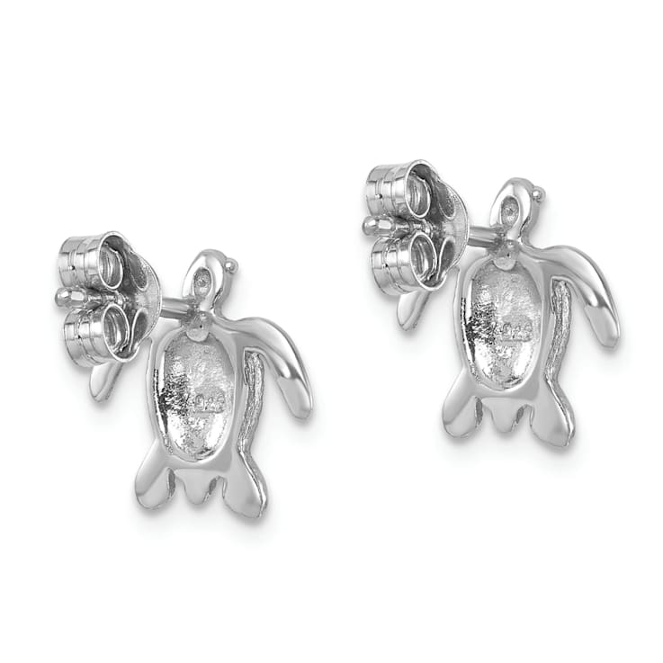 Rhodium Over Sterling Silver Enameled Polished Turtle Post Earrings