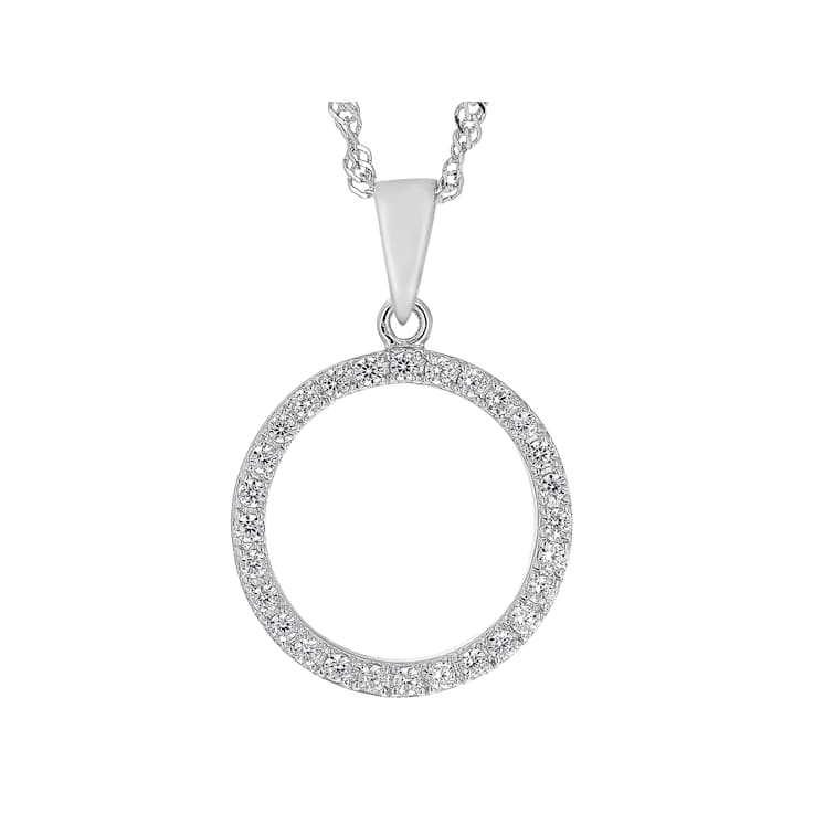 White Zircon Circle Pendant Necklace In Sterling Silver 0.50ctw