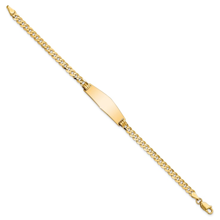 14k Yellow Gold Soft Diamond Shape Flat Curb Link ID Bracelet