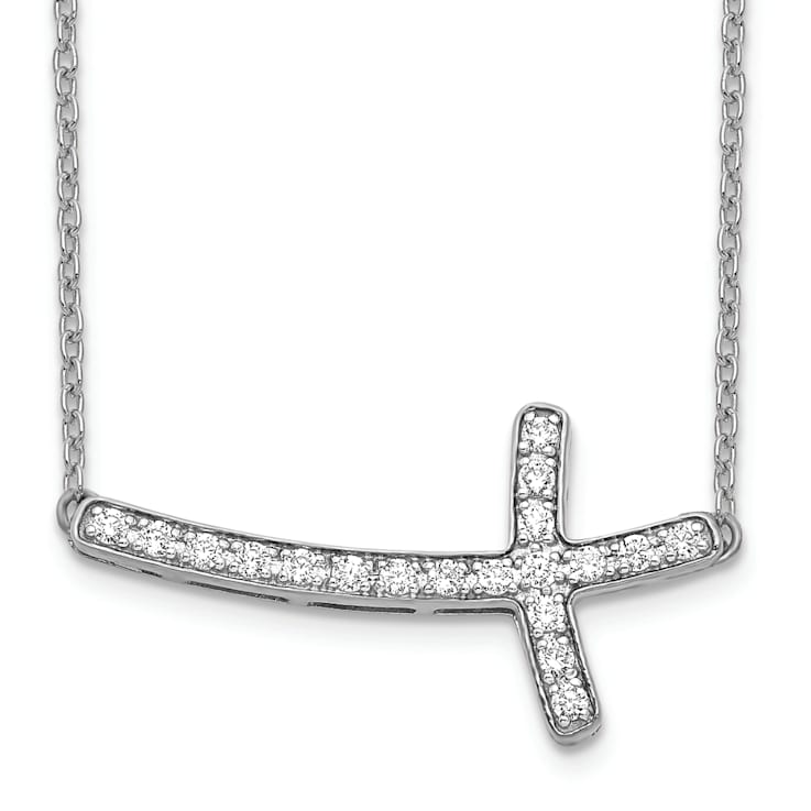 Rhodium Over 14K White Gold Lab Grown Diamond VS/SI GH, Sideways Cross
18 Inch Necklace