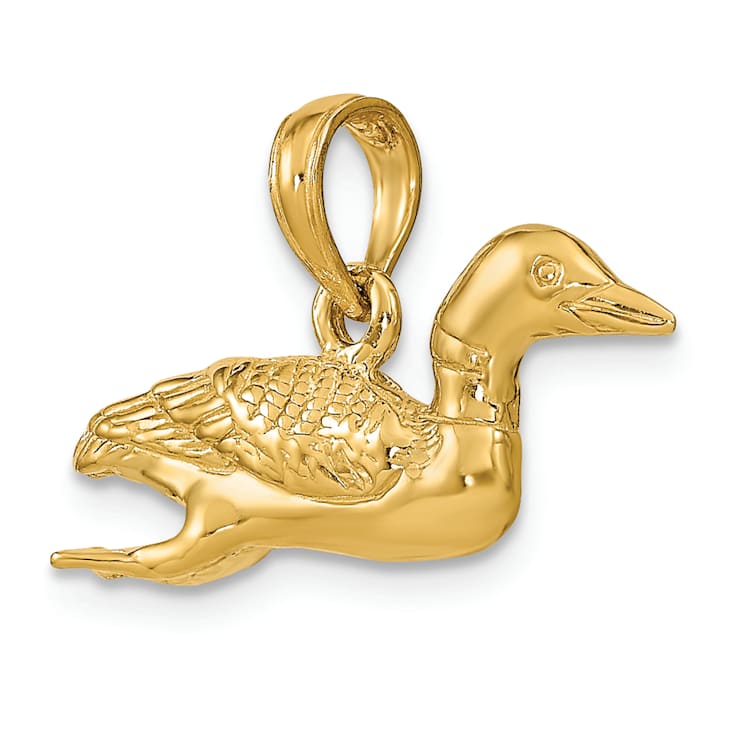 14k Yellow Gold Solid 3D Polished and Textured Mallard pendant