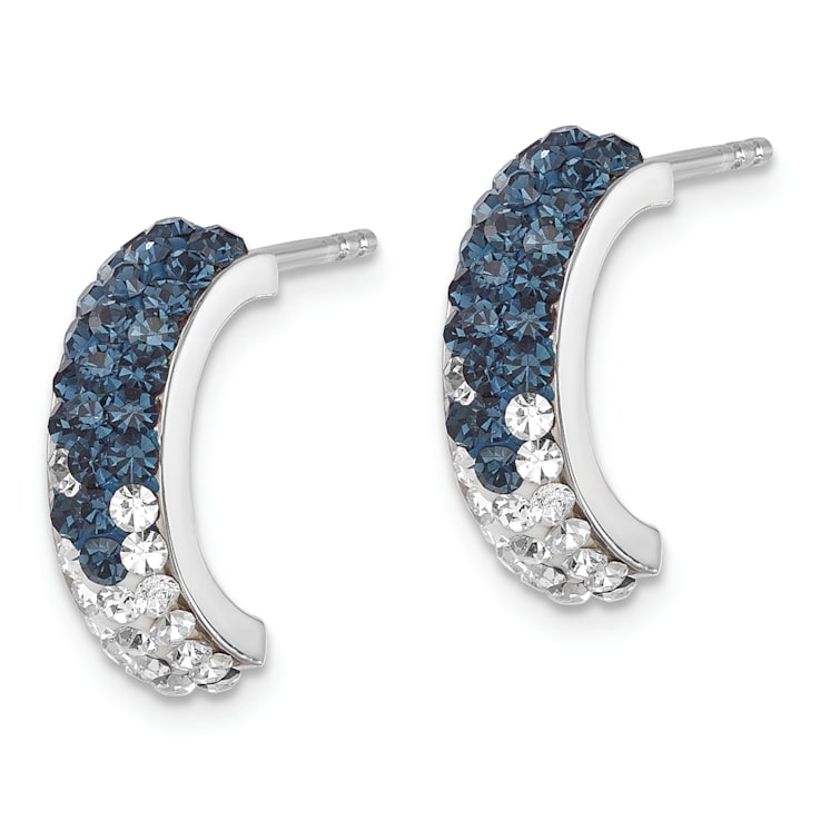 Rhodium Over Sterling Silver Polished Crystal J-Hoop Earrings