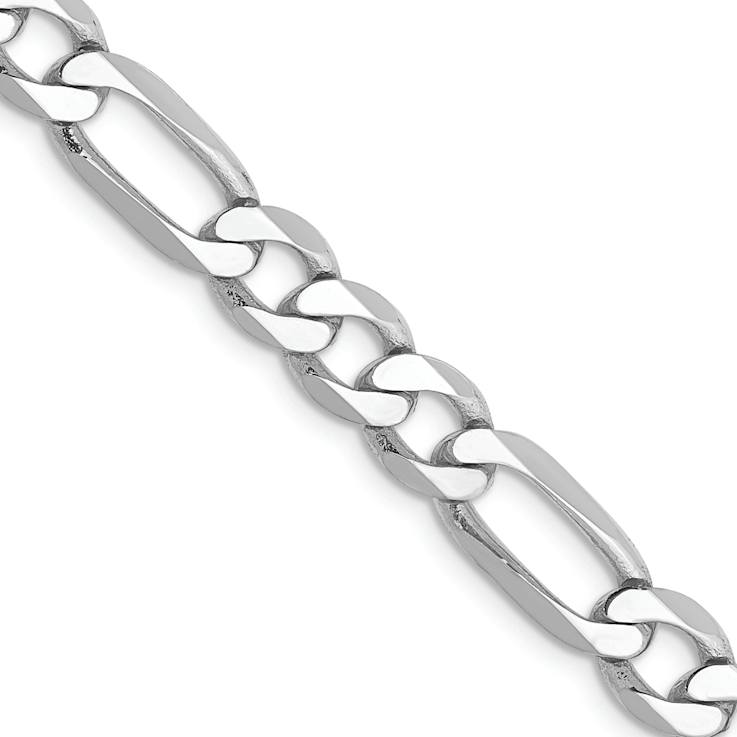 Rhodium Over 14k White Gold 6mm Solid Flat Figaro 24 Inch Chain