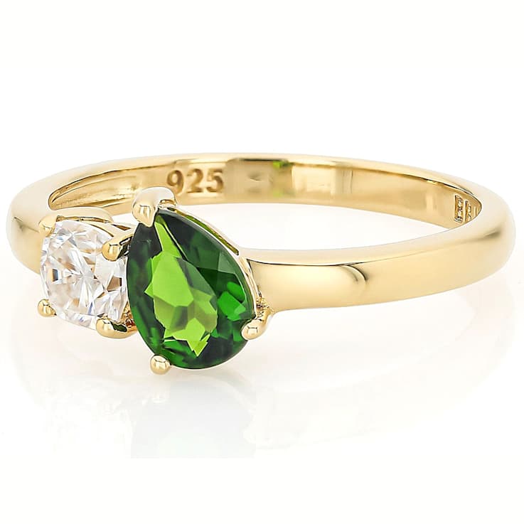 Chrome Diopside And Moissanite Ring In 18K Gold Over Sterling Silver
