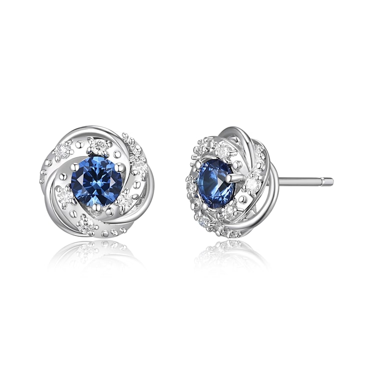 Blue Lab Created Sapphire Rhodium Over Sterling Silver Earrings
