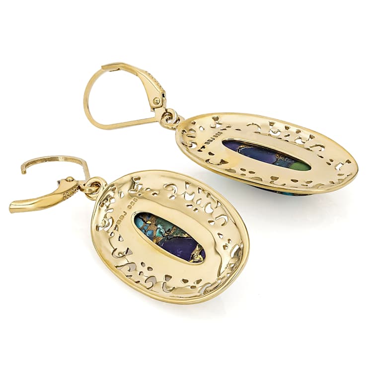 Multi-Color Blended Turquoise Oval Dangle Earrings In 18K Gold Over
Sterling Silver 17x7mm