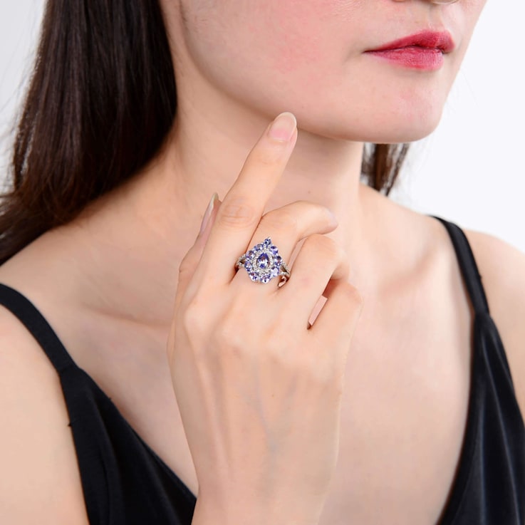 Tanzanite and White Topaz Sterling Silver Cluster Ring