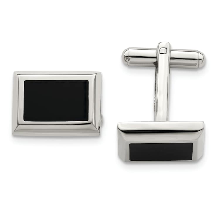Stainless Steel Polished Black Ion Plated Rectangle Cuff Links