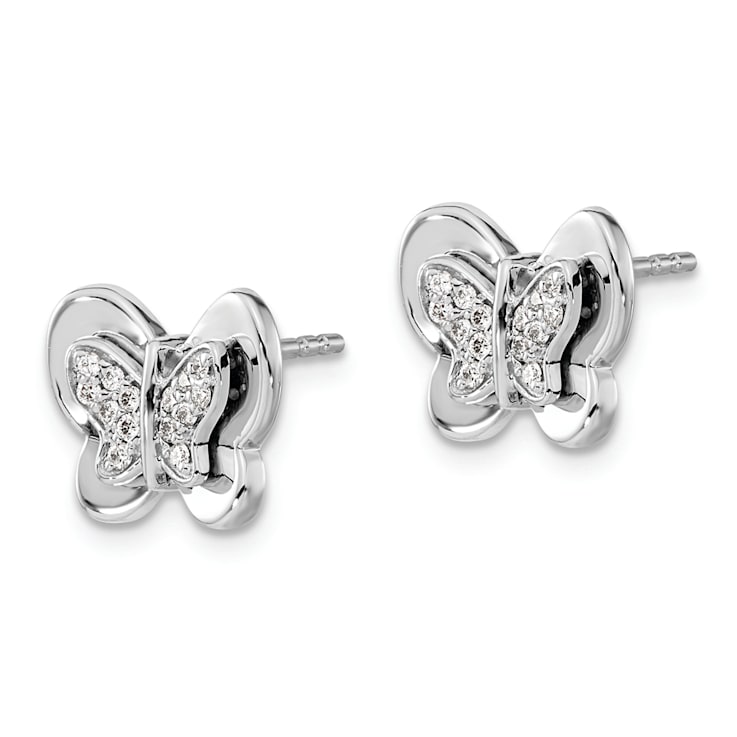 Rhodium Over 14k White Gold Diamond Butterfly Stud Earrings